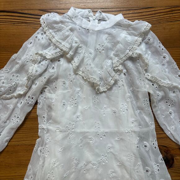 Urban Outfitters white ruffle eyelet cottage long sleeve dress SIZE 4 - Picture 2 of 6